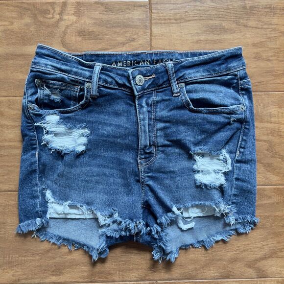 American Eagle Shorts Size 6 High V-Rise Shortie Distressed Cut-Off Lace Pockets - Picture 1 of 10